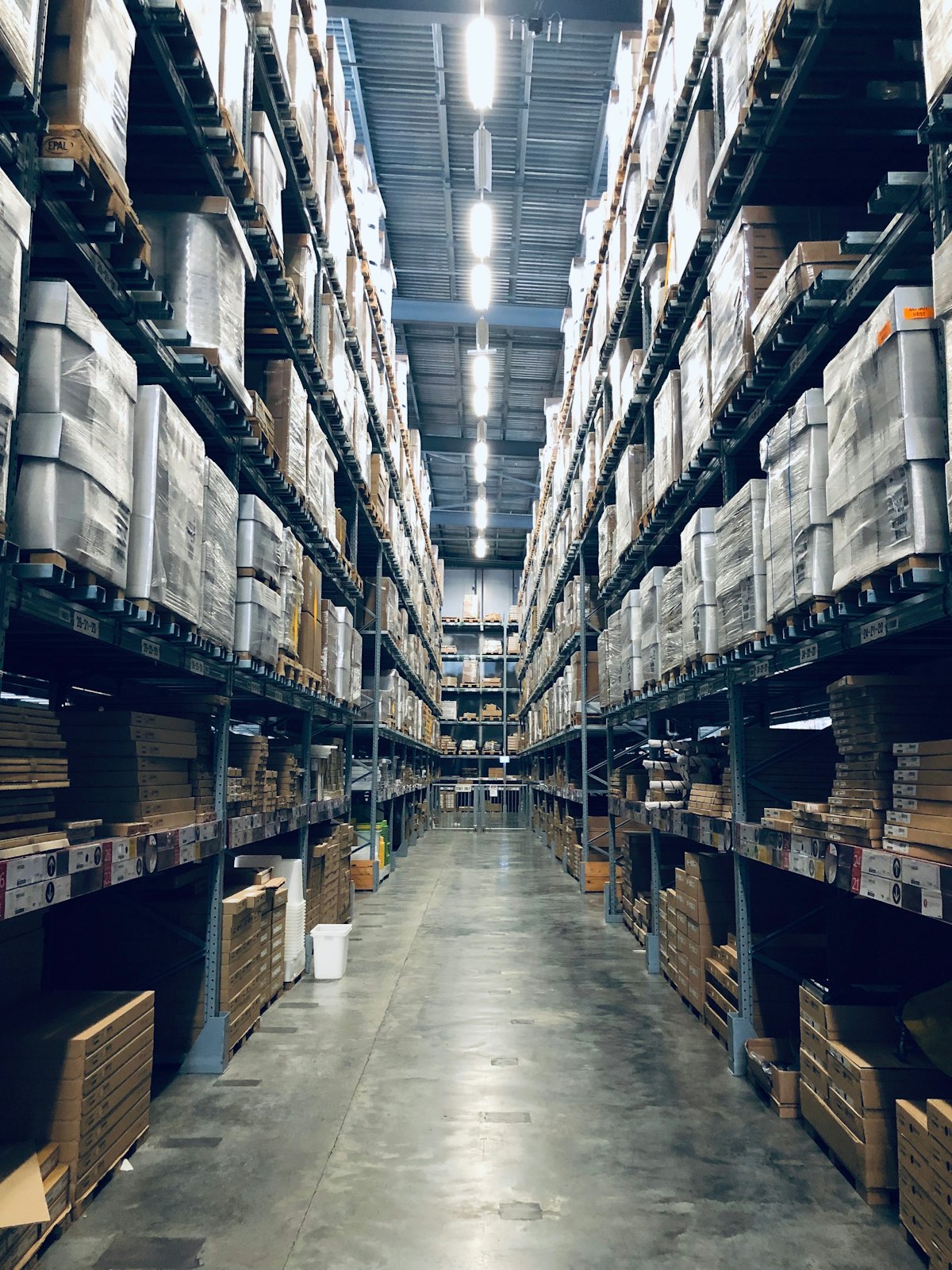 Tall warehouse aisle in a regional distribution depot