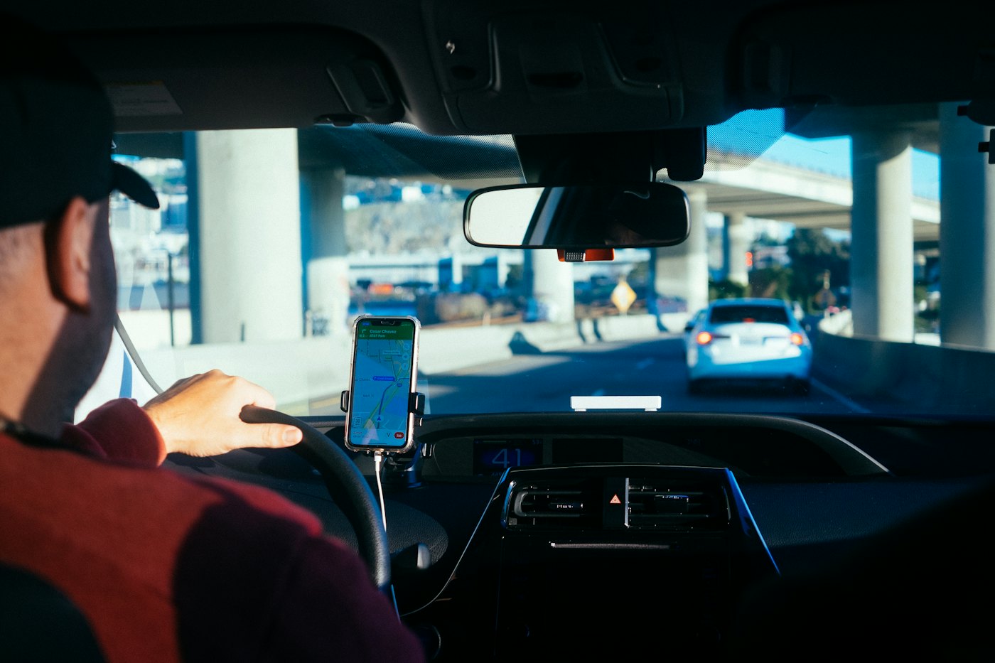 Driver navigating a city route