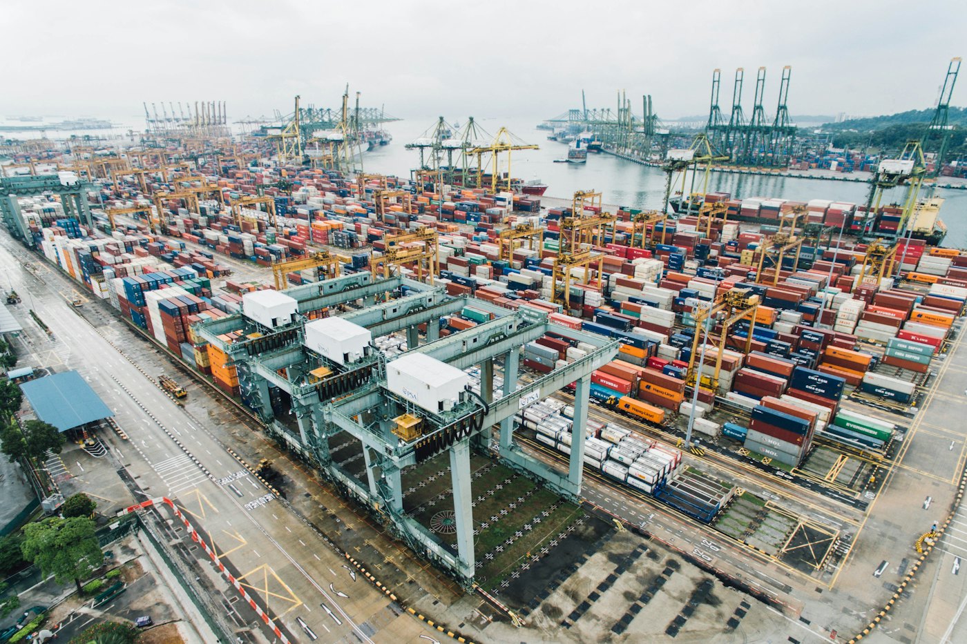 Aerial view of a container port — freight on a global scale